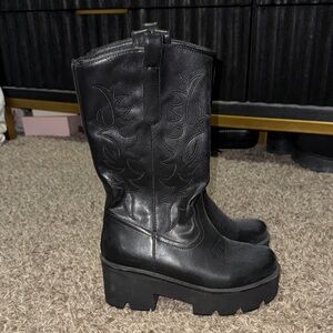 Black Women's Chunky-Heel Western Boots